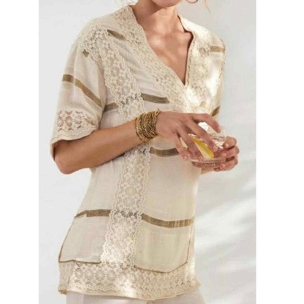 SOFT SURROUNDINGS • Cream Fringe Saturday Stroll Tunic Top